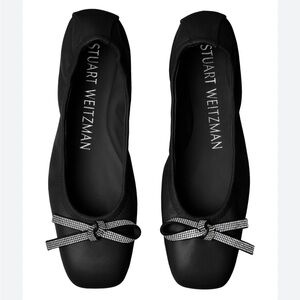 STUART WEITZMAN Women's 9 SW Bow Ballet Flat Black Swarovski Crystals
